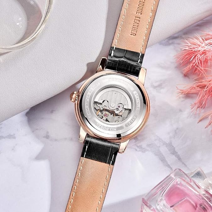 TEINTOP Carnival Women's Automatic Mechanical Rose Gold Watch with Leather Band