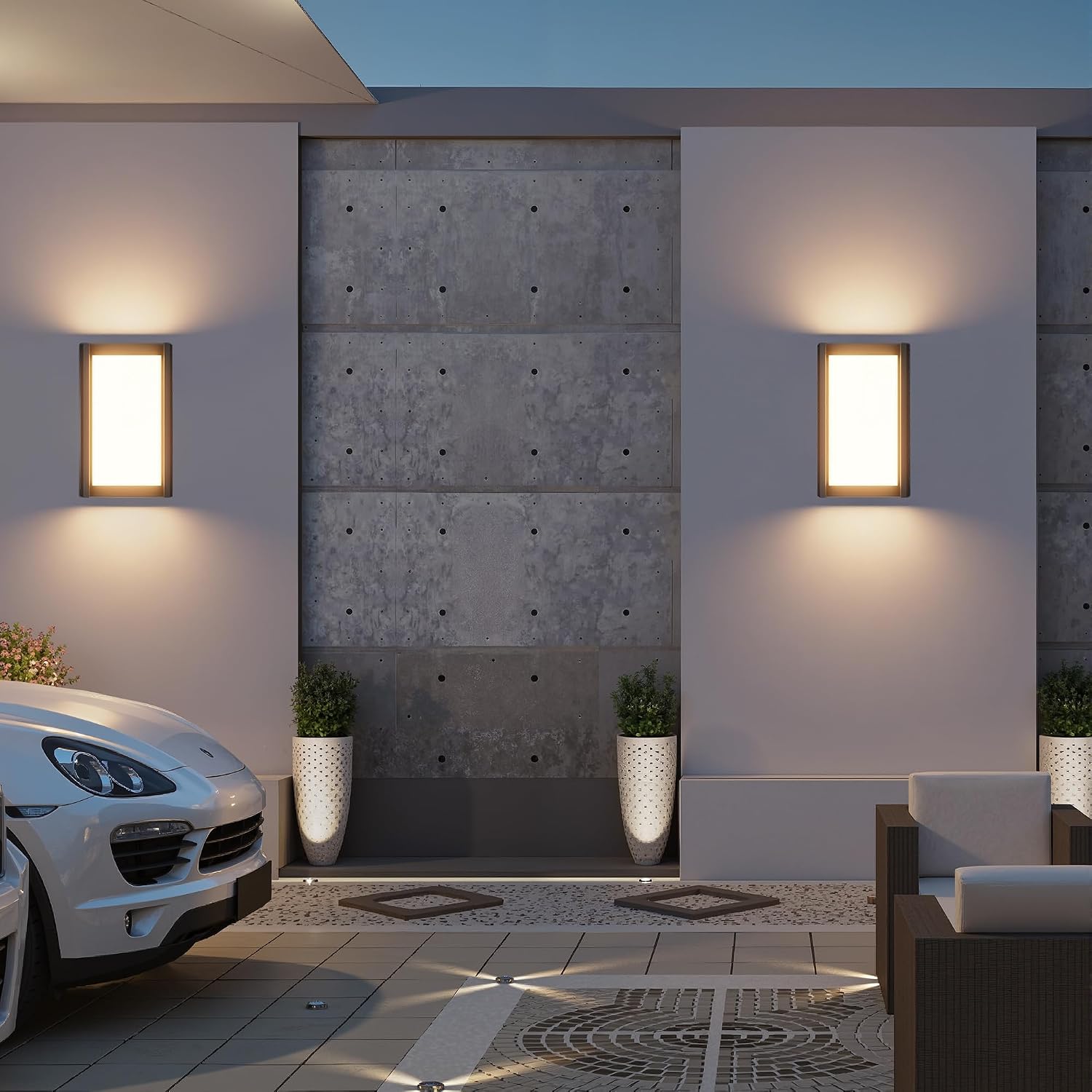 2 Pack Modern Outdoor Wall Light 24W 3000K Exterior Porch Light IP65 Waterproof Aluminum Exterior Lighting for Patio(Black)