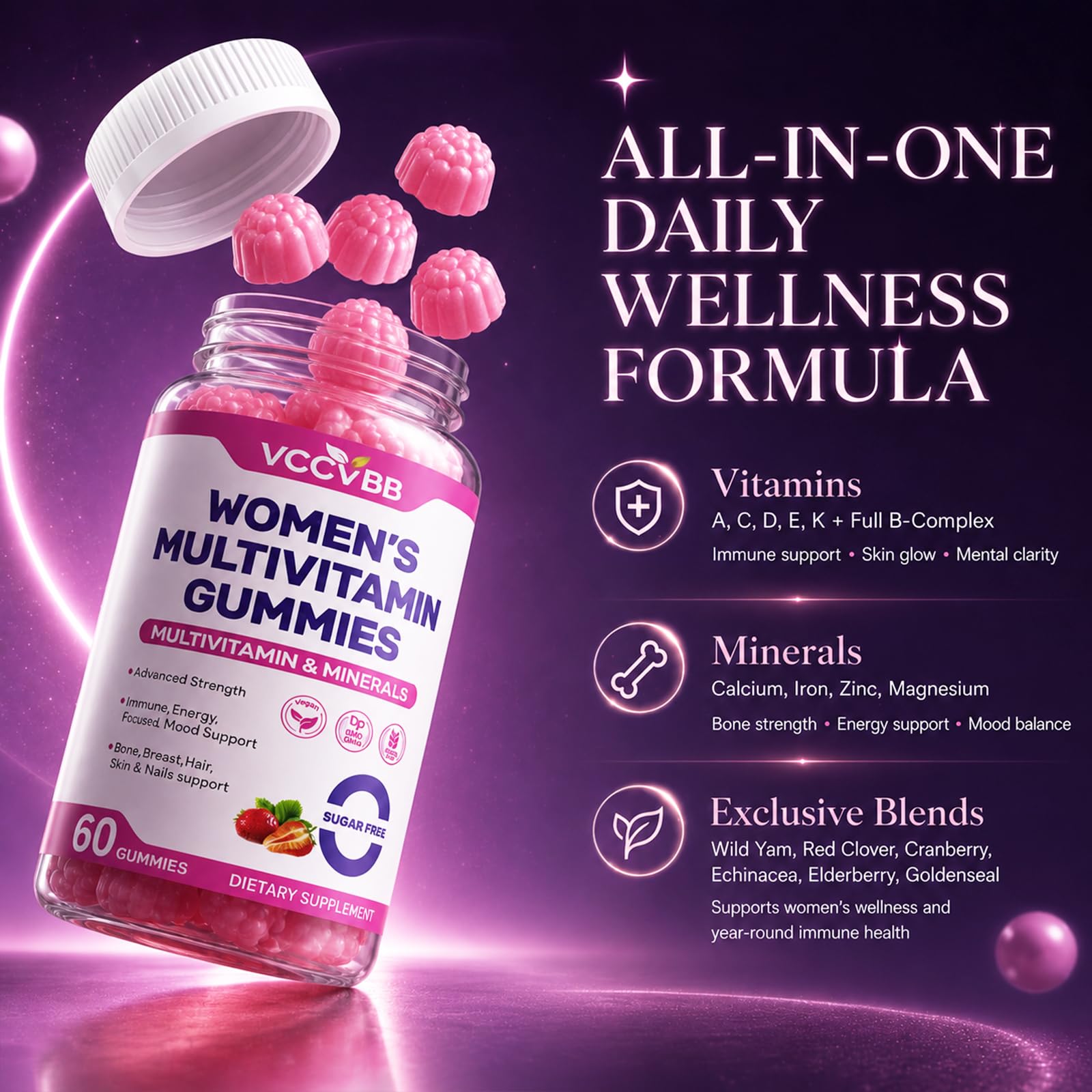 Women's Multivitamin Gummies, Strawberry Flavor, 60 Count — Amazon image 2