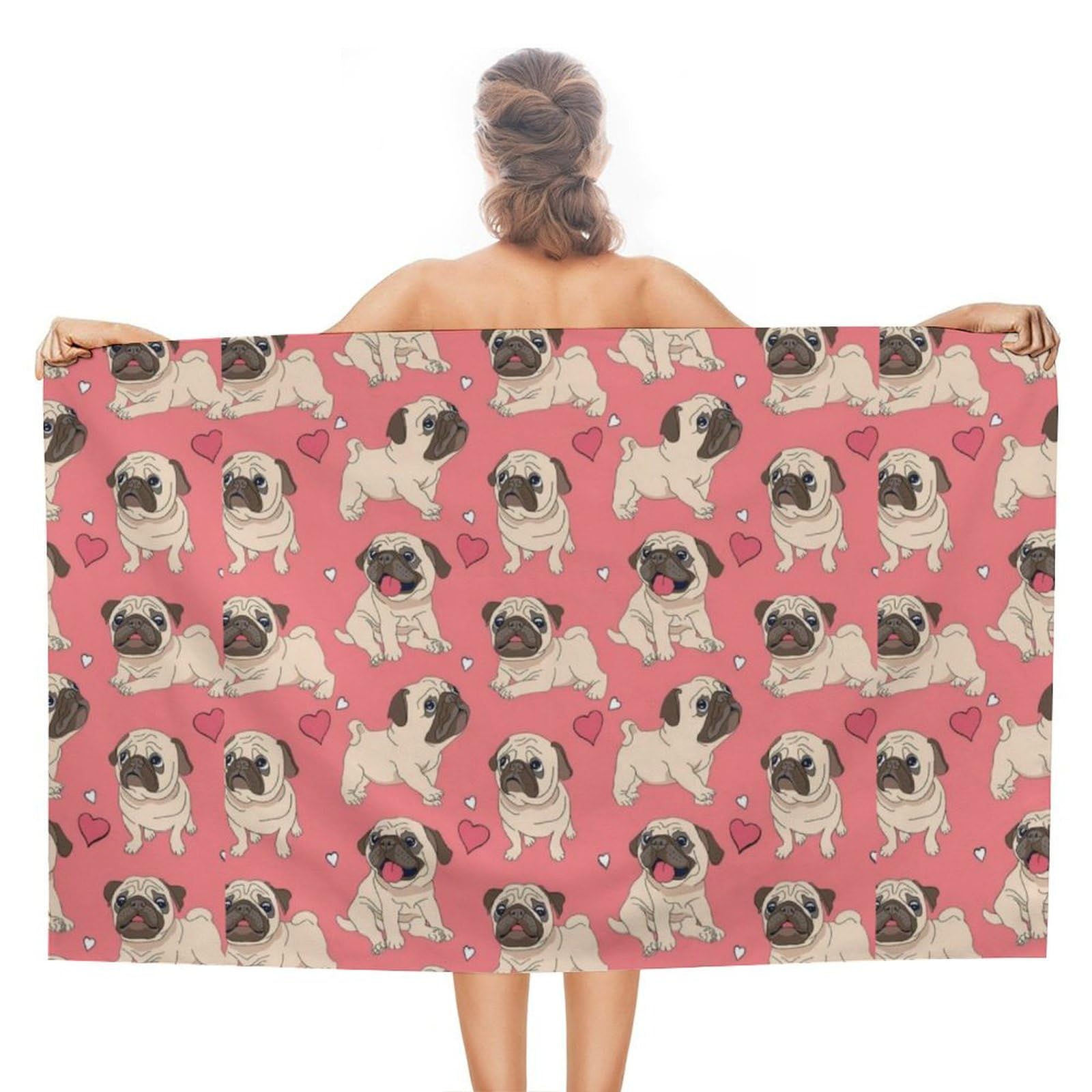 LWORZIIB Beach Towel, Pug And Pink Background Bath Towel, Absorbent Towel for Swimming, Sports, Travel