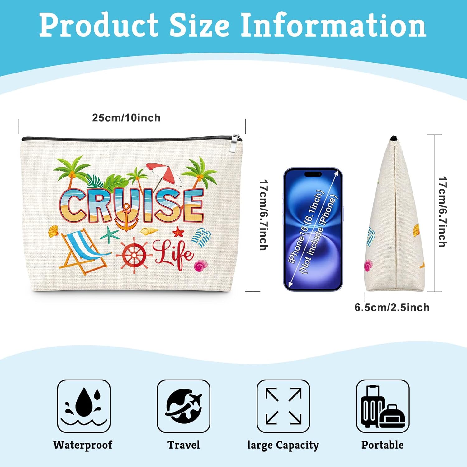 Cruise Lovers Gifts for Women Makeup Bag Summer Vacation Trip Gift for Women Bestie Her Daughter Wife BFF Sister Travel Toiletry Cruise Ship Essentials Accessories for Beach Vacation Cosmetic Bag - Image 2