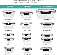 Vista 2 de Razab 30 unidades de recipientes de vidrio para almacenamiento de alimentos con tapas - Recipientes reutilizables de vidrio para preparación