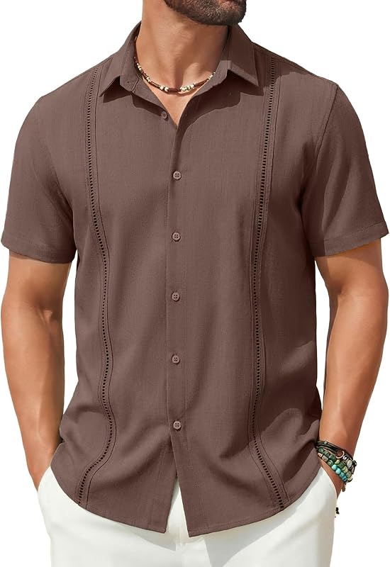 COOFANDY Mens Short Sleeve Cuban Guayabera Shirt Casual Summer Beach Button Down Shirts