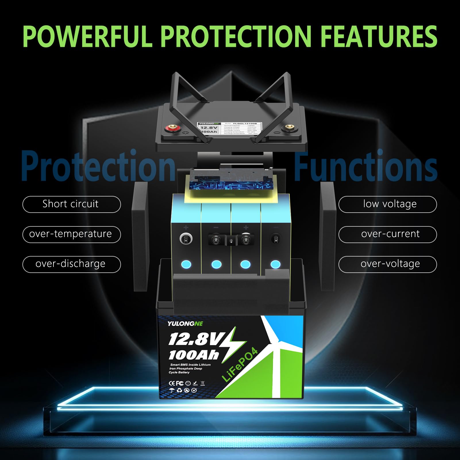 Batería de litio LiFePO4 de 12 V y 100 Ah con BMS de 100 A, protección contra bajas temperaturas y un máximo de 15 000 ciclos; batería de 1280 Wh, caravanas, embarcaciones y sistemas solares