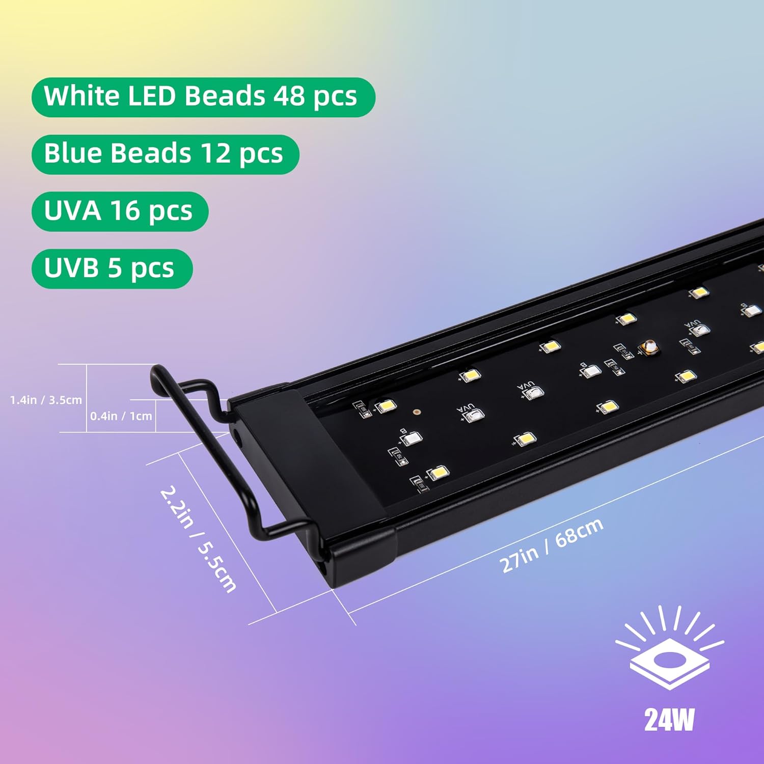 LED UVB Reptile Light, 22W UV Lamp Bar with Timer and Dimming, 27 Inch Extendable Aluminum UVA UVB Strip Light for Turtles, Bearded Dragons, Tortoise, Chameleon, Snakes