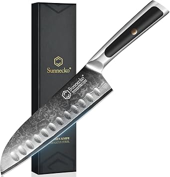 Kitchen Knife Japanese Damascus Santoku Knife 7 Inch | Sharp Chopping Knife for Cutting Vegetables, Meats, Fruits