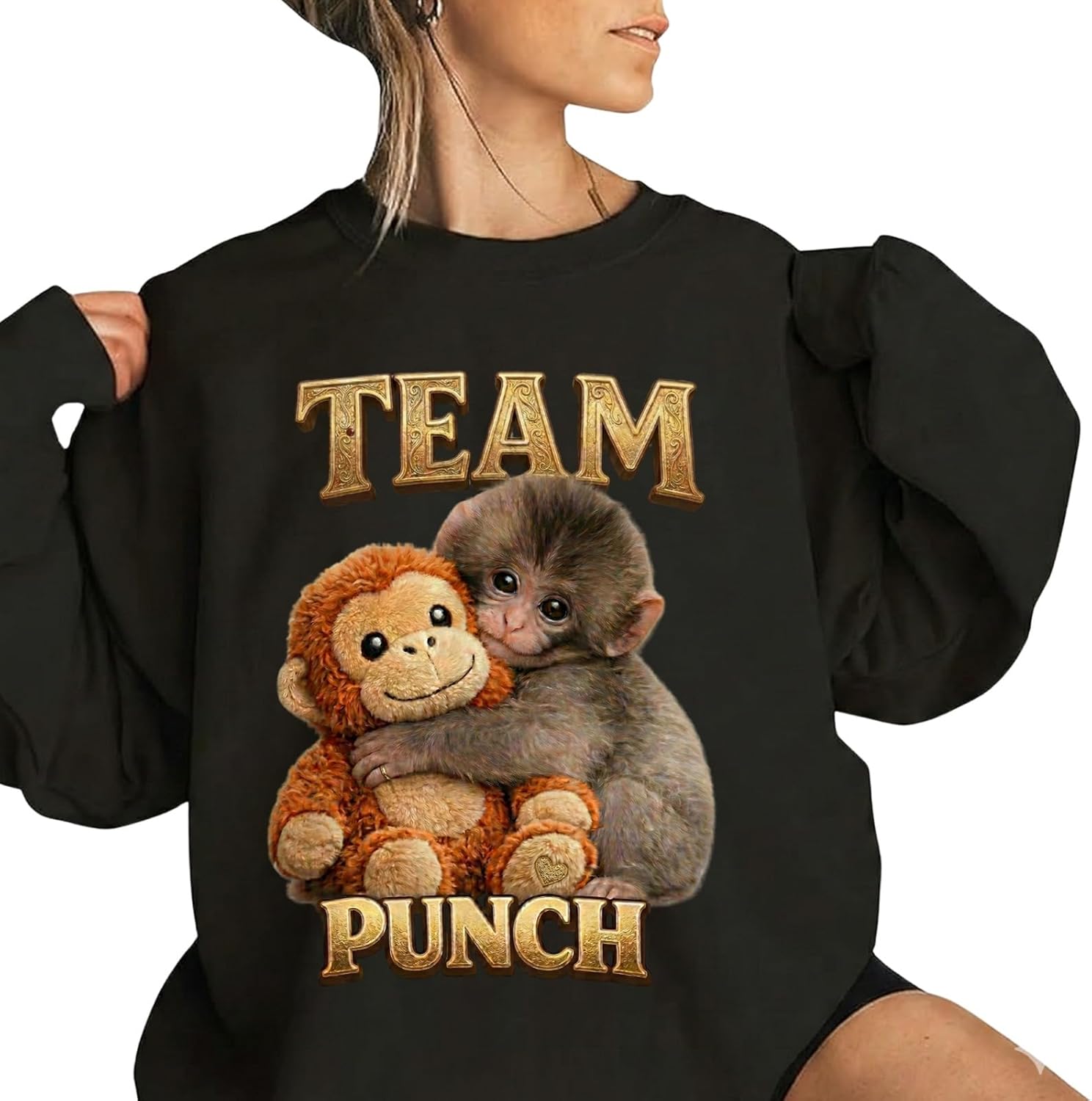 Team Punch Monkey Sweatshirt, Baby Monkey Punch Shirt, Cute Monkey Sweater, Animal Lover Gift, Toy Outfit