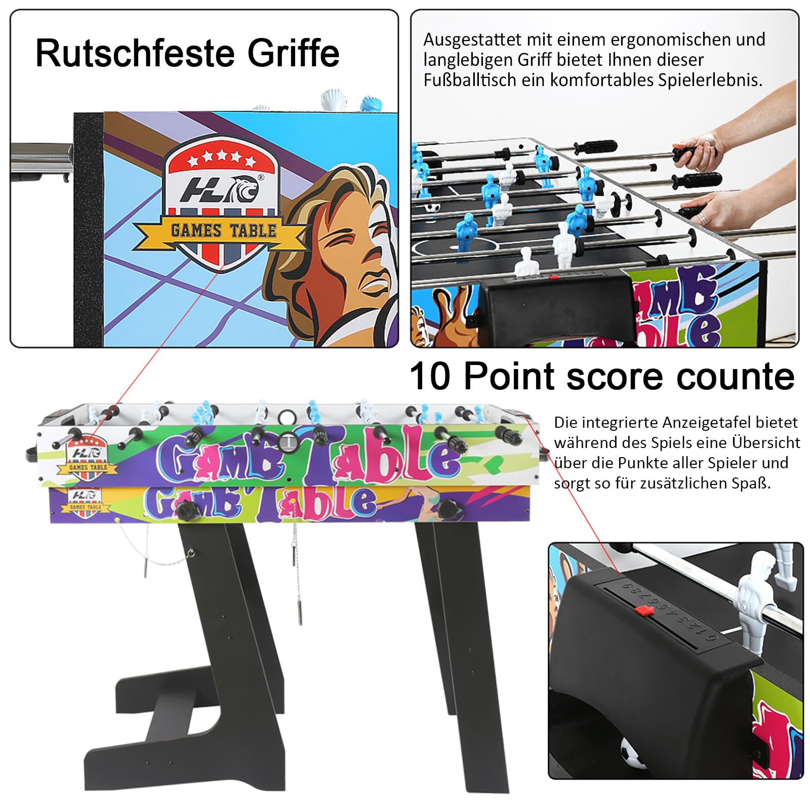 HLC 4 In 1 Multifunktionstisch Tischkicker Kinder Fußball Billard Tischtennis AirHockey Spieltisch