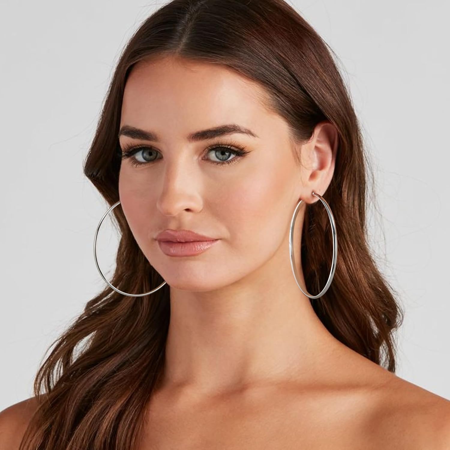 OOOPEL 3mm Wide Large Hoop Earrings for Women Hypoallergenic 925 Sterling Silver Post Gold Earrings Lightweight Silver Hoop Earrings Oversize Big Gold Hoops 30/40/50/60MM - Image 4