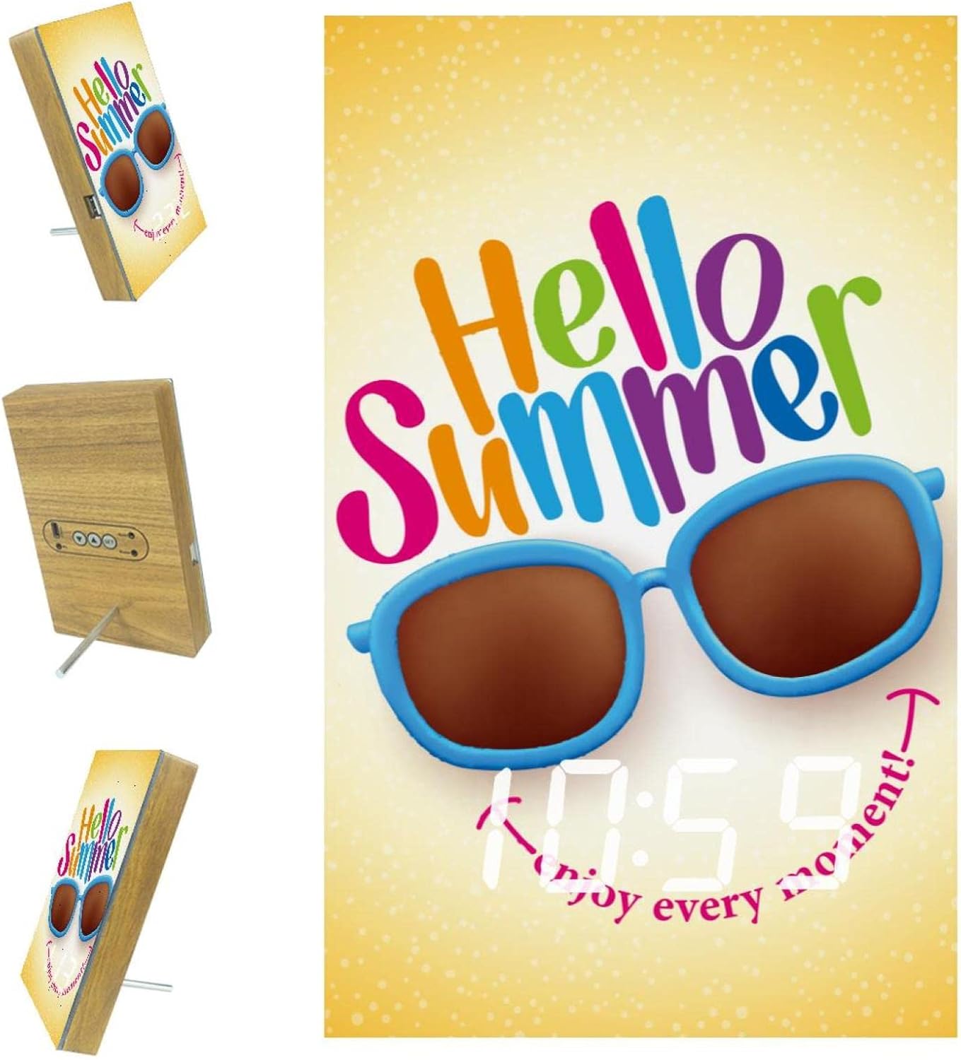 Z&Q Luces-Despertador Infantiles Hola Sonrisa De Verano Reloj De Mesa con Control por Voz, Hora, Temperatura Y Puerto USB 15.8x9.7x2.3 cm