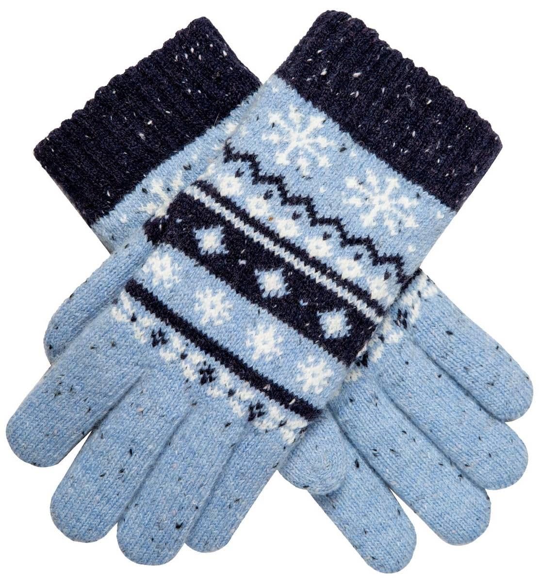 Dents Women's Blue Fair Isle Jacquard Design Knitted Gloves - Cornflower