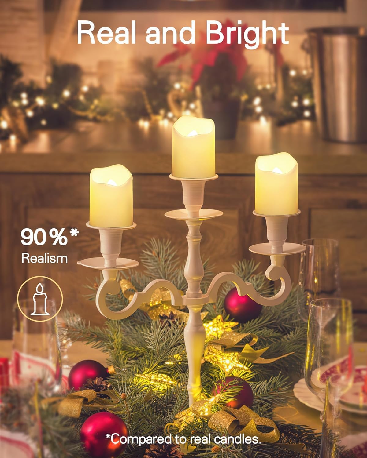 SHYMERY Flackernde flammenlose Votivkerzen mit Timer, 24 Stück, 15 Tage länger, batteriebetriebene LED-Teelichter in warmweiß, für Hochzeit, Tisch, Festival, Feier, Halloween, Weihnachtsdekoration