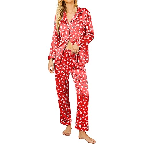 Ekouaer Silk Satin Pajamas Women's Long Sleeve Sleepwear Soft Button Down Pj Set 2 Piece Loungewear S-XXL