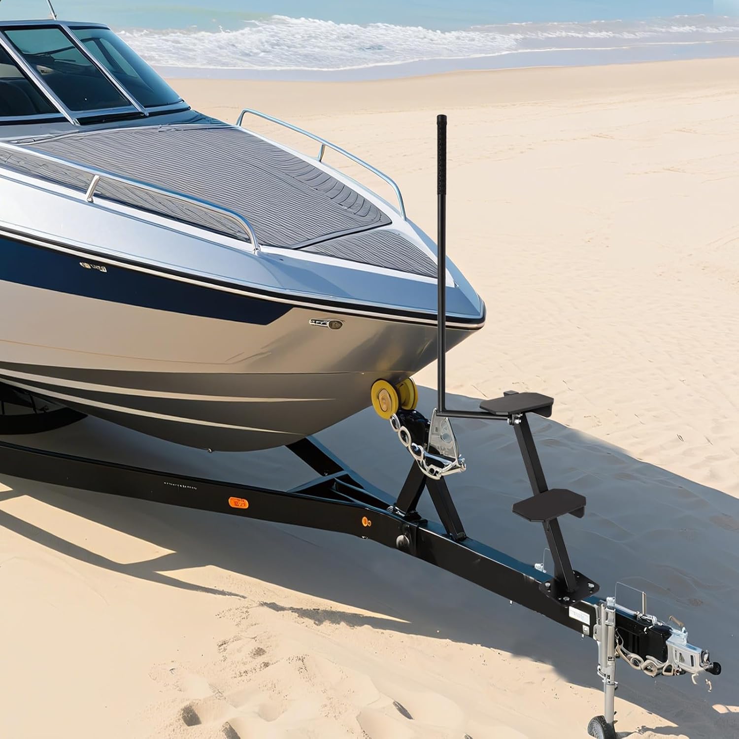 Boat Trailer Step with Handrail, 450 lbs Capacity Heavy Duty Boarding Step, Non-Slip EVA Pads, 3 Angles Installation for 3-4" Wide Trailer Tongues, Easy Access for Fishing & Boating