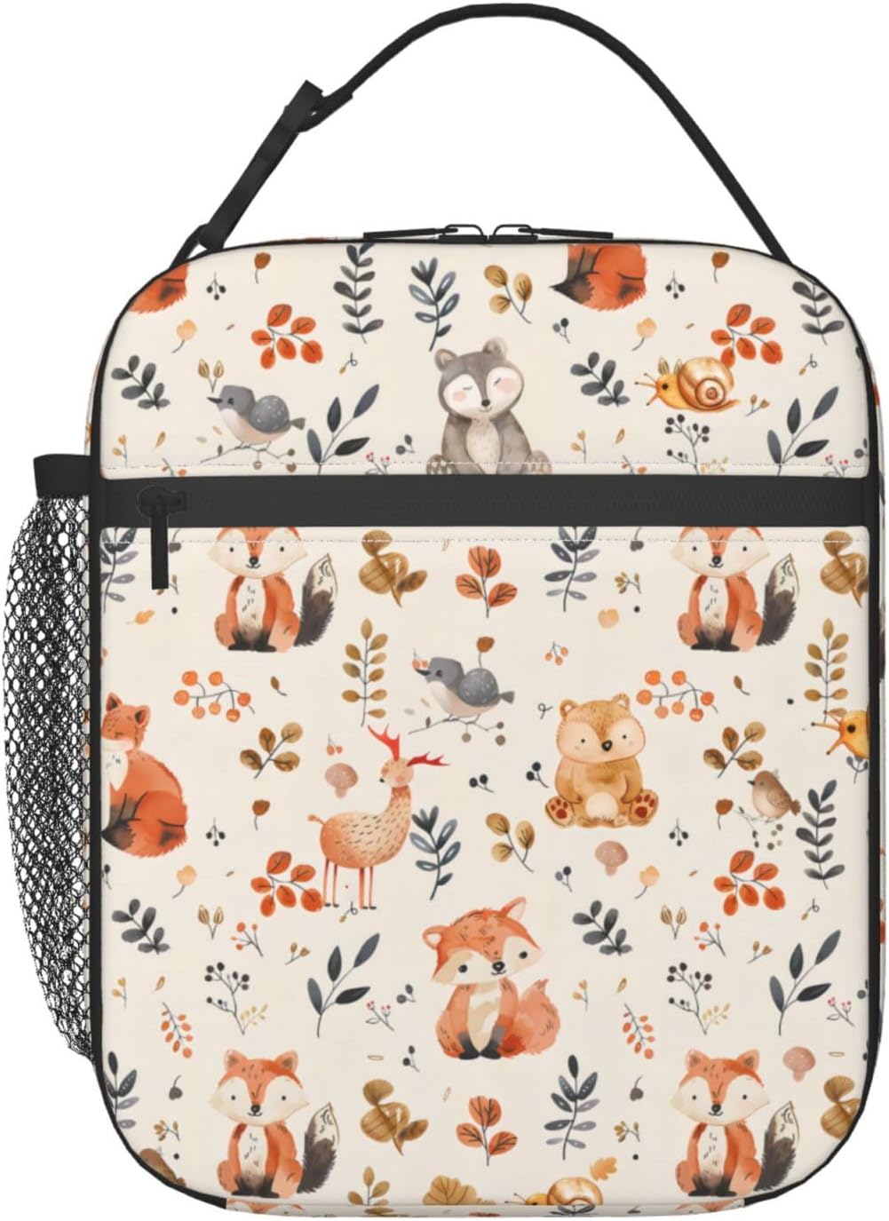 Reusable Vintage Animal Lunch Box for Kids Girls Boys Women Adult, Insulated Woodland Leaves Lunch Bag,Polyester Cooler Cute Handbags Case for School Picnic Work Travel Beach or Hiking
