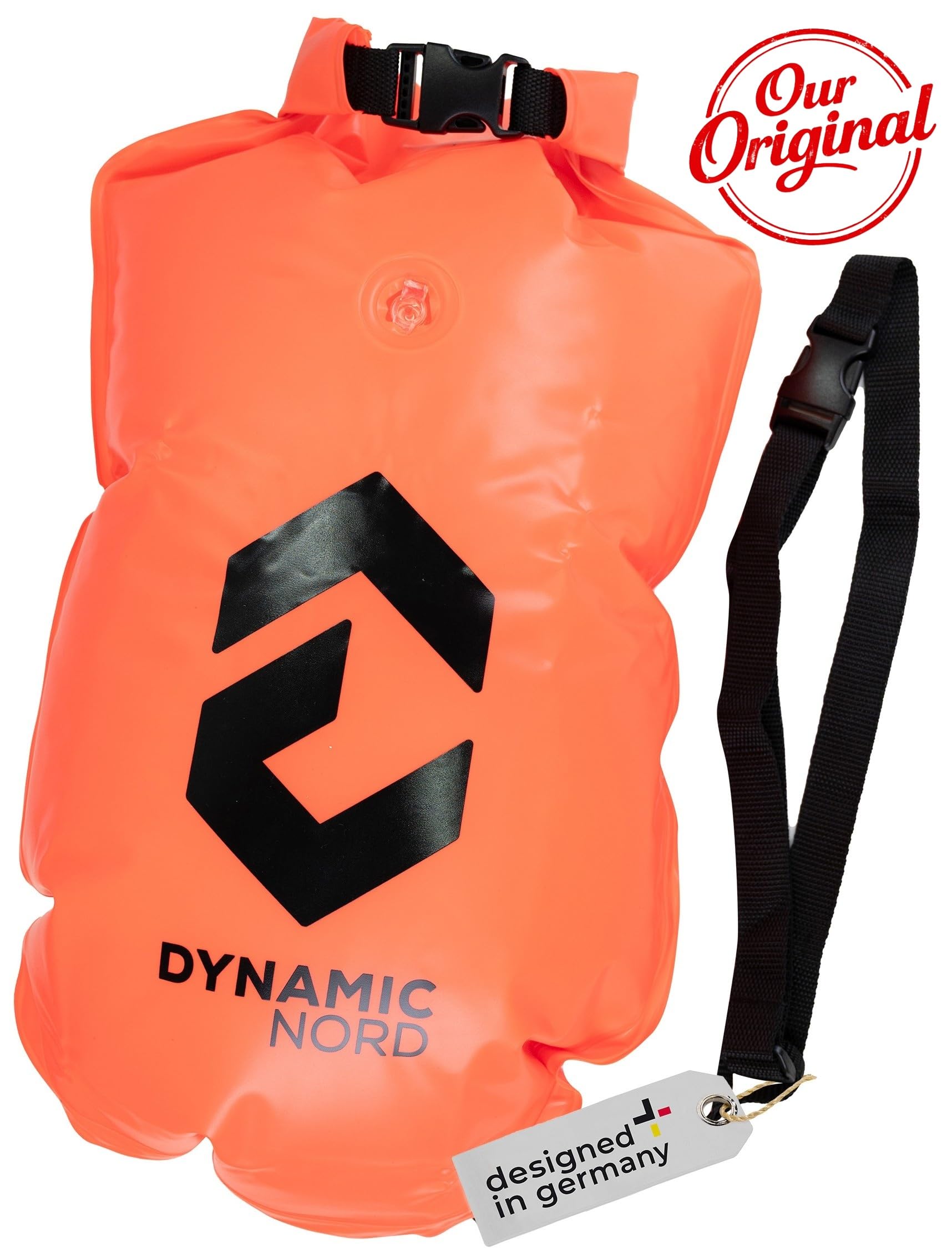 Boa da nuoto - Progettata in Germania - Borsa impermeabile - Sicurezza per nuoto, triathlon, SUP - Il compagno per gli sport acquatici con una capacità di 15 litri, Boa di Segnalazione
