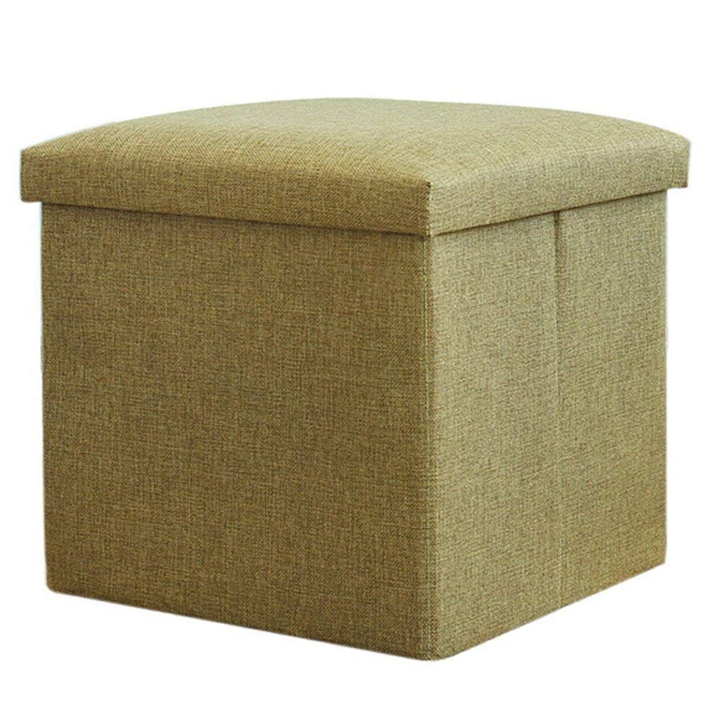 Foldable Storage Ottoman Footrest Toy Box Coffee Table Stool Cum Sitting Stool Basket Cubes Organizer Containers with Lid, 11.8x11.8x11.8 inch, (28 X 28 X 28 CM, Beige)-image-18