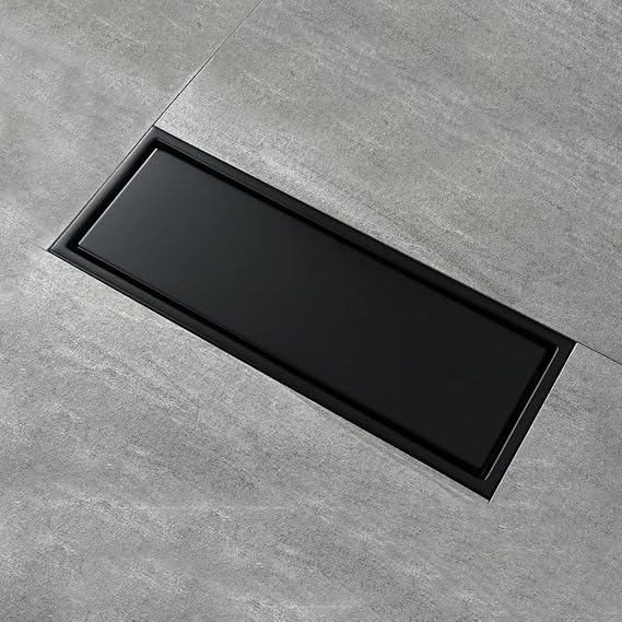 7.87-inch Linear Shower Floor Drain with Tile Insert Removable Cover Offset Outlet,Stainless Steel Matte Black Finish