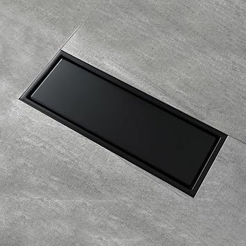 7.87-inch Linear Shower Floor Drain with Tile Insert Removable Cover Offset Outlet,Stainless Steel Matte Black Finish