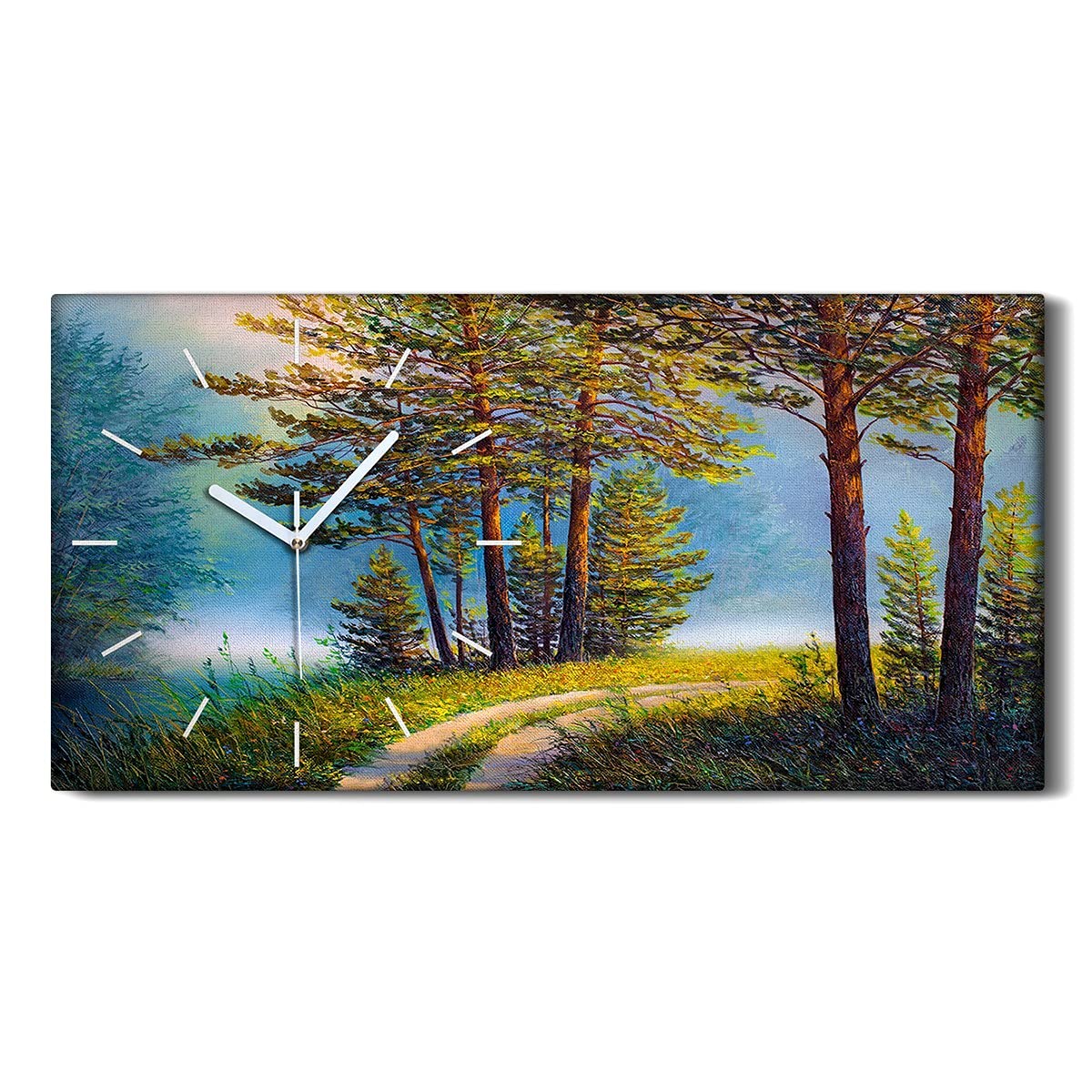 Horloge sur toile silencieuse pour chambre | Forêt d'été colorée 60x30