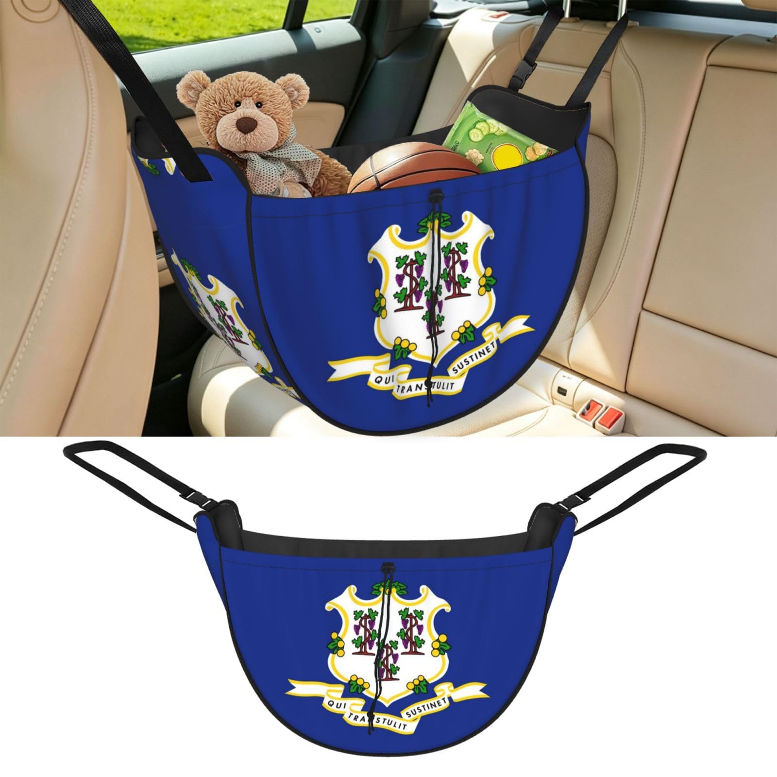 Cntdbu Black Connecticut State Flag Car Seat Organizer-Backseat Storage Bag For Travel