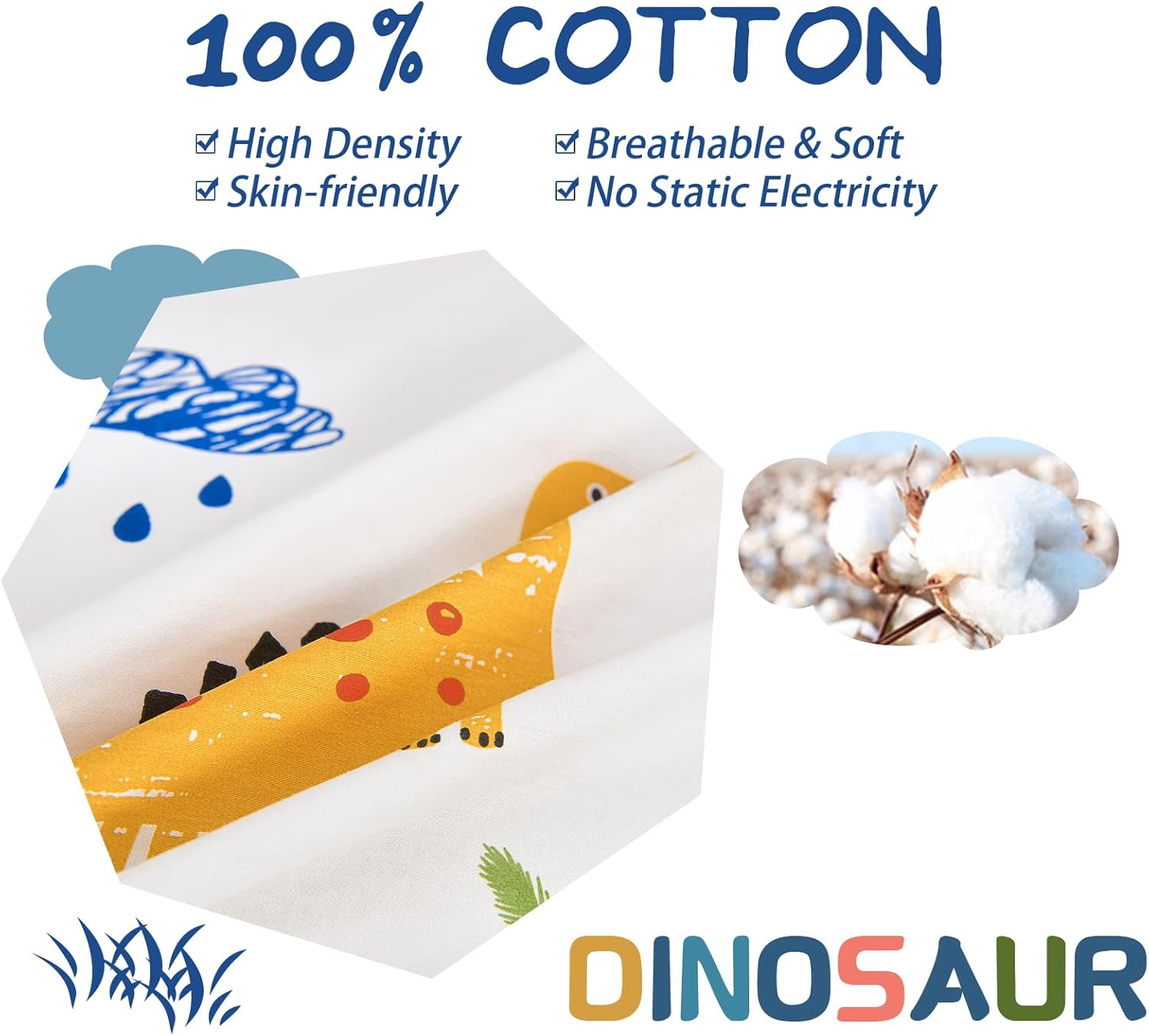 Kids Duvet Cover Set Twin, Cotton Dinosaur Kids Bedding Set for Boys Girls, Soft Breathable Comforter Cover Set (1 Duvet Cover+1 Pillowcase) - Image 4