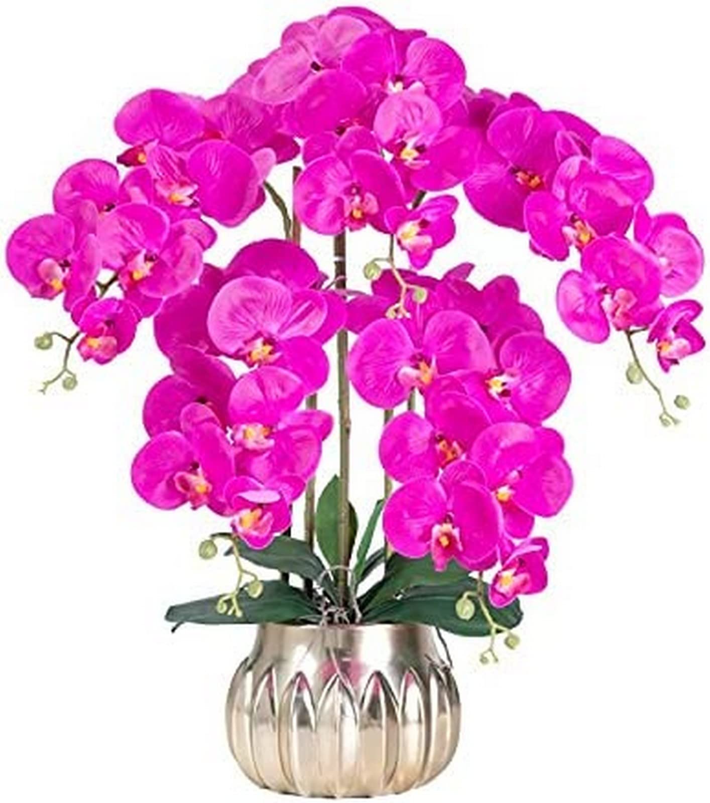 MYUYEE Artificial Flower Artificial Bonsai With Vase, Artificial Orchid With Planter Luxurious Phalaenopsis Artificial Plants In Pot Fake Flower Potted Bonsai Decor Desktop Deco