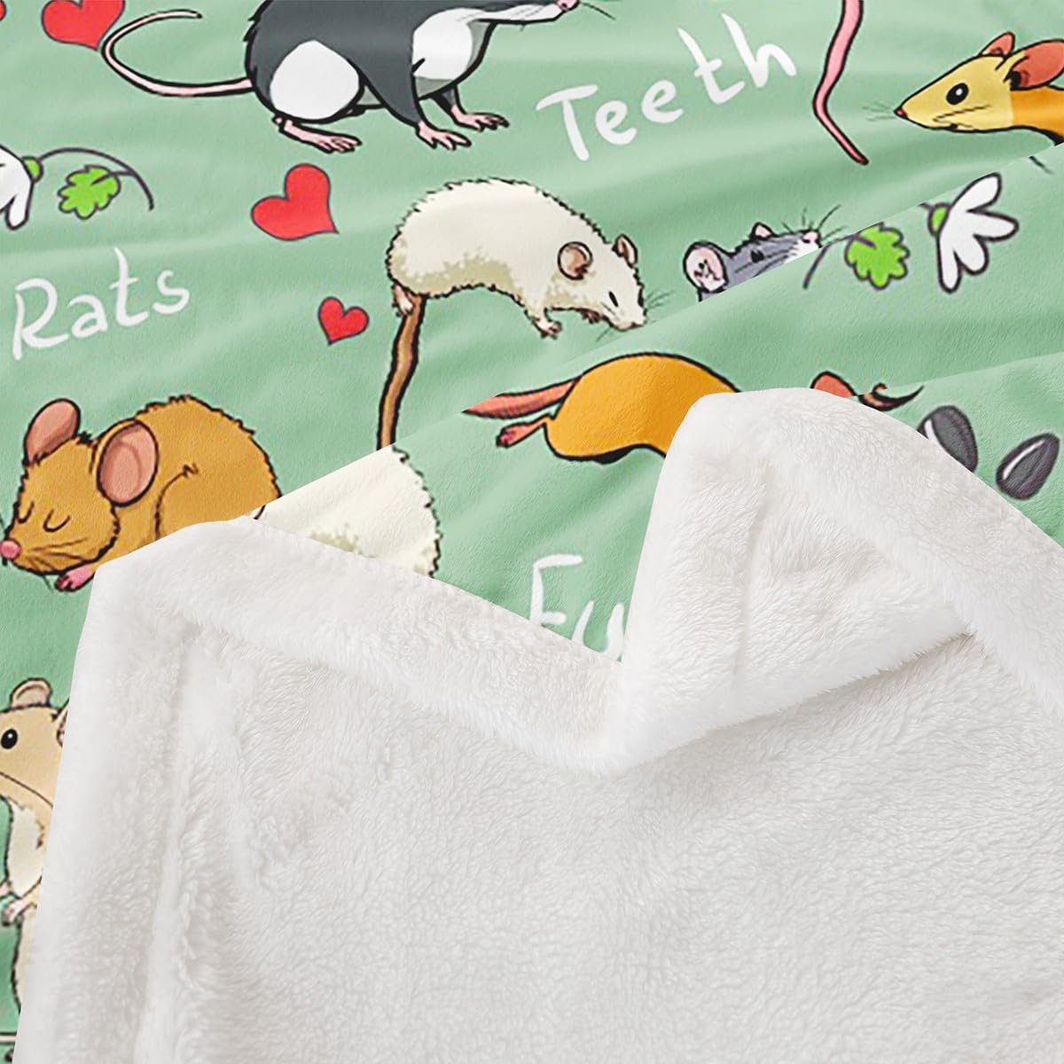 Erosebridal Kids Rat Plush Bed Blanket Twin Size Mouse Rodents Sherpa Blanket Funny Animal Love Heart Throw Blanket for Boys Girls Children Cartoon Style Fleece Throw for Living Room, Teal Blue