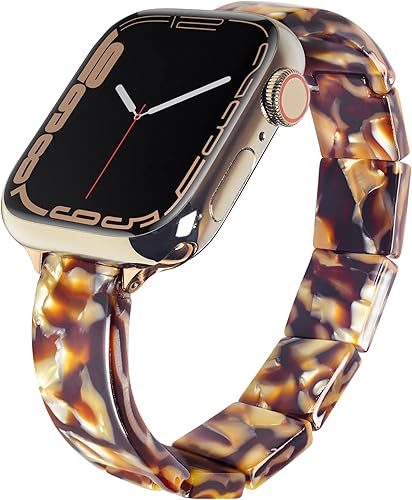 Miniatura 1 de Unilily Brazalete delgado elástico compatible con Apple Watch para mujer, correa de reloj de resina de concha de tortuga para iWatch SE, Series