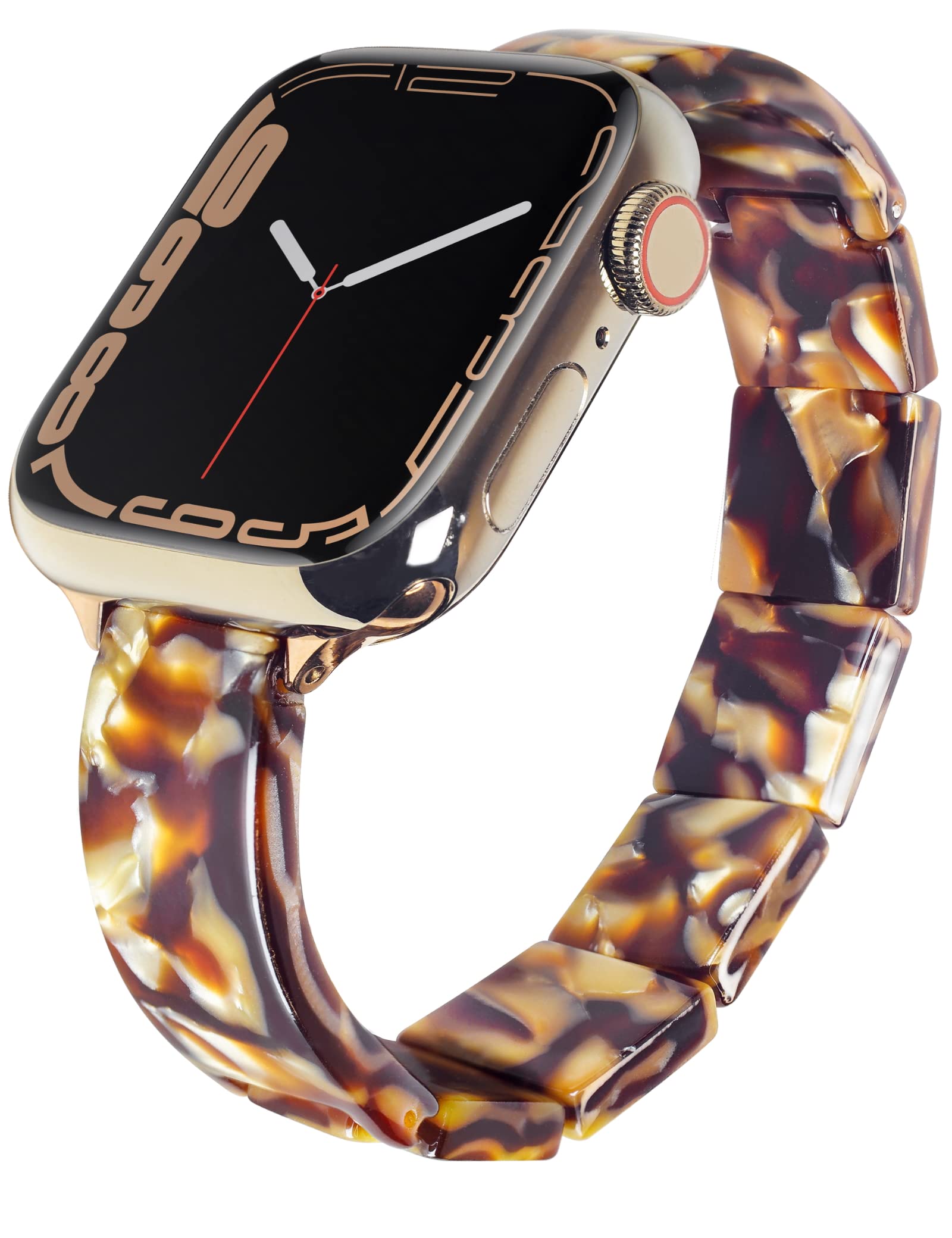 Unilily Slim Bangle Stretchy Watch Band Compatible with Apple Watch for Women, Tortoise Shell Resin Fashion Watch Bracelet Strap for iWatch SE, Series