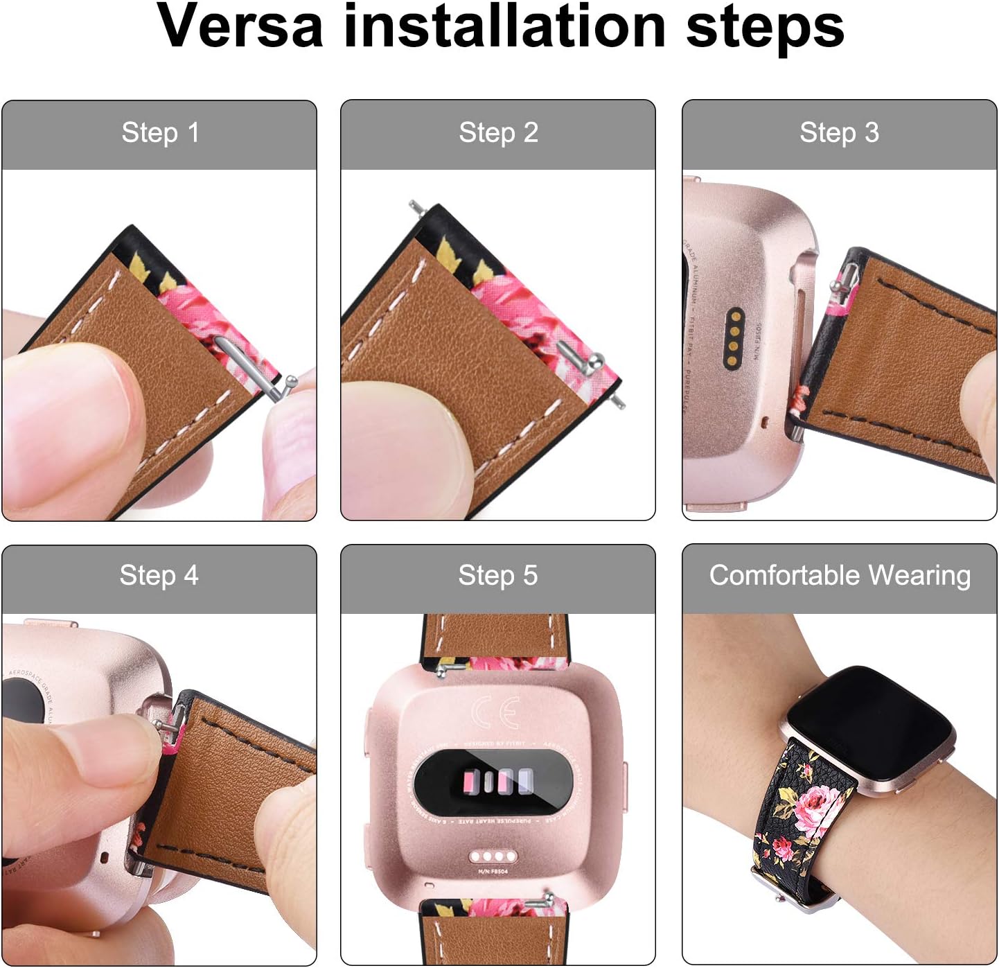 VANCLE Leather Band Compatible with Fitbit Versa Bands, Fitbit Versa Lite/Versa 2 Leather Bands and Fitbit Versa SE Accessories Bands for Women Men