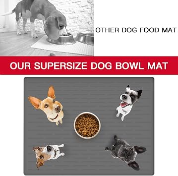 39.4x29.5 Large Pet Food Mat, Silicone Dog Mats for Food and Water, Nonslip Pet Feeding Mats for Floors,Dog Cat Bowl Mat with Raised Edges, Dark Gray