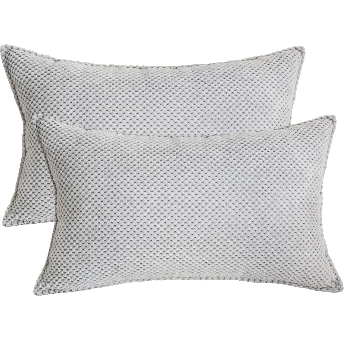 Lutanky Corduroy Cushion Covers (Pack of 2) Super Soft Rectangle Pineapple Grid Flanges Throw Pillow Covers for Sofa Bedroom Home Decor（30 x 50 cm） (silver, 2 Pieces)