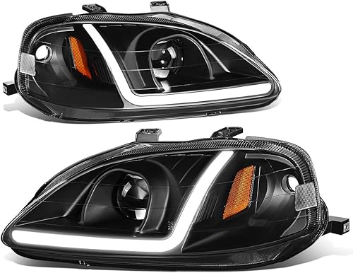 Par de lámparas LED DRL cromadas para faros delanteros con proyector de esquina transparente compatible con Honda Civic 99-00