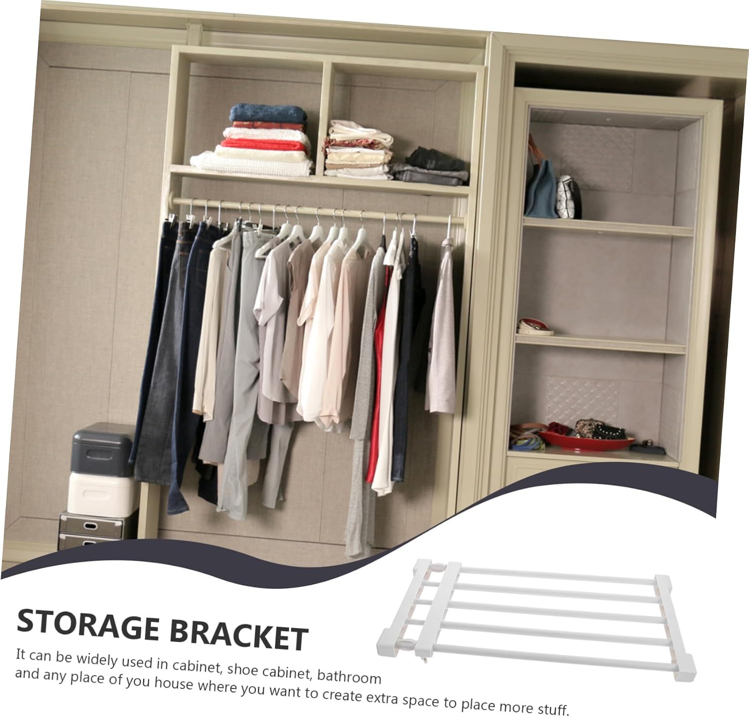 Versatile Wardrobe Storage Shelf Divider Retractable Closet Organizer for Clothing Partition with Strong Support Up to White for Bedroom Kitchen and Laundry Storage