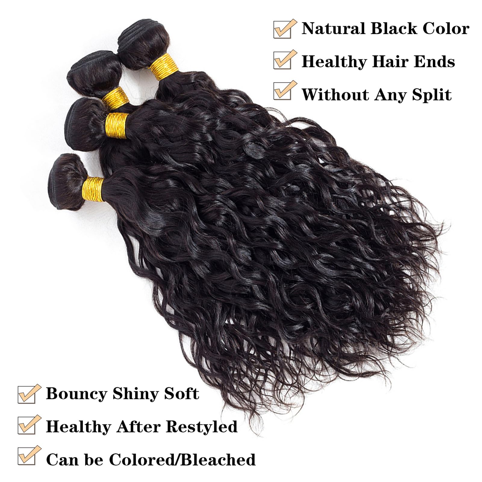 Water Wave Human Hair Bundles 12A Grade Unprocessed Brazilian Remy Weave Amazon.com: 12A Water Wave Bundles with Closure Human Hair  main image 4