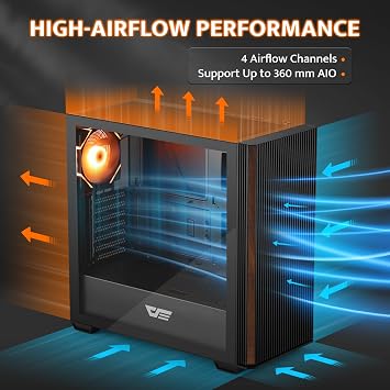 darkFlash ATX Mid Tower Wood PC Case, Pre-Installed Computer Case with 4 PWM ARGB Fans Full View Glass Gaming PC Case with Type-C Port up to 360mm AIO Black DS900WS