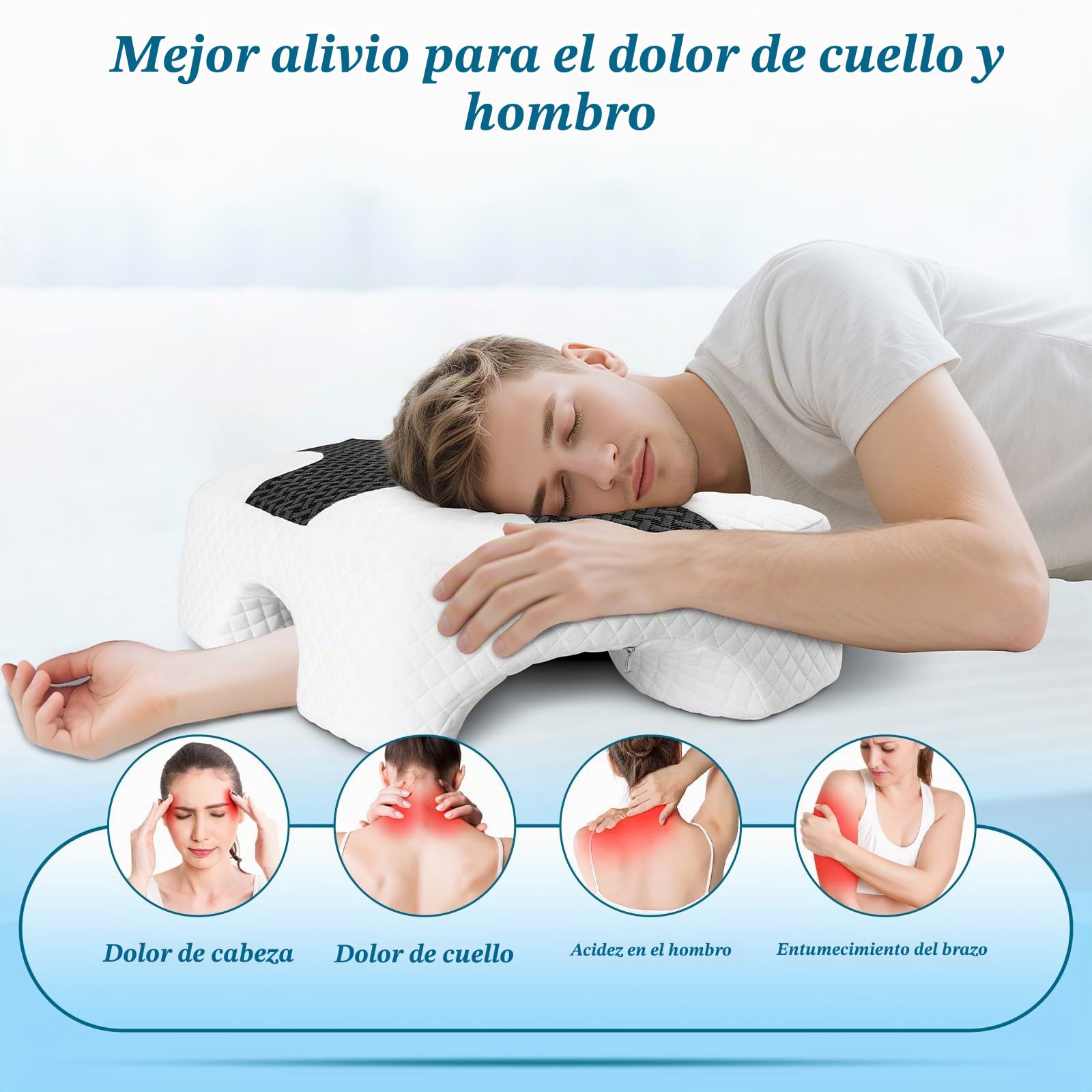Almohada para Dormir de Iado con Hueco para el Brazo– Gris | almohada para el cuello y los hombros, almohada de espuma viscoelástica, Adecuada para dormir de lado, espalda y bocabajo