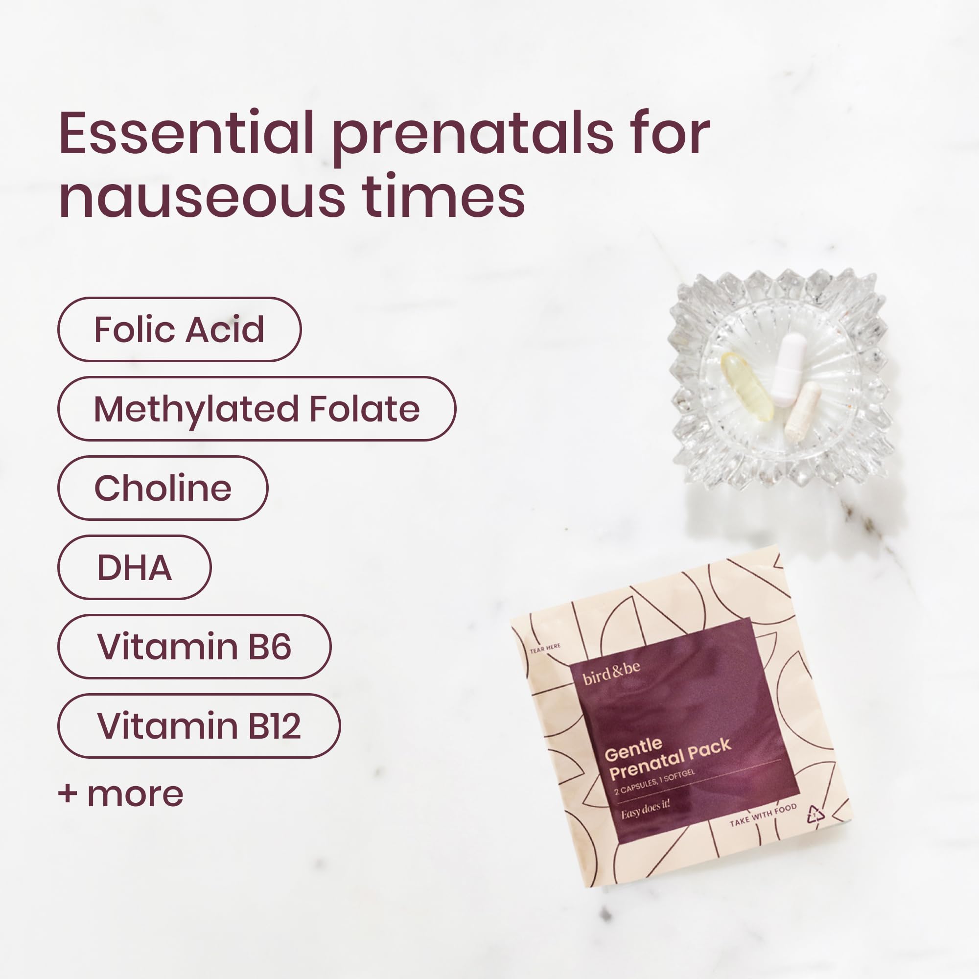 Bird&be Gentle Prenatal Vitamins, for Nausea Support, 30 Daily Packs — Amazon image 2
