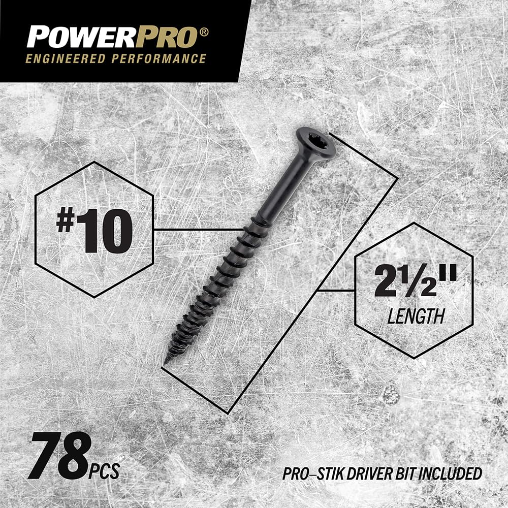 Power Pro ONE Flat Multi-Material Screws, #10 x 2-1/2in, 78 Pieces, Black