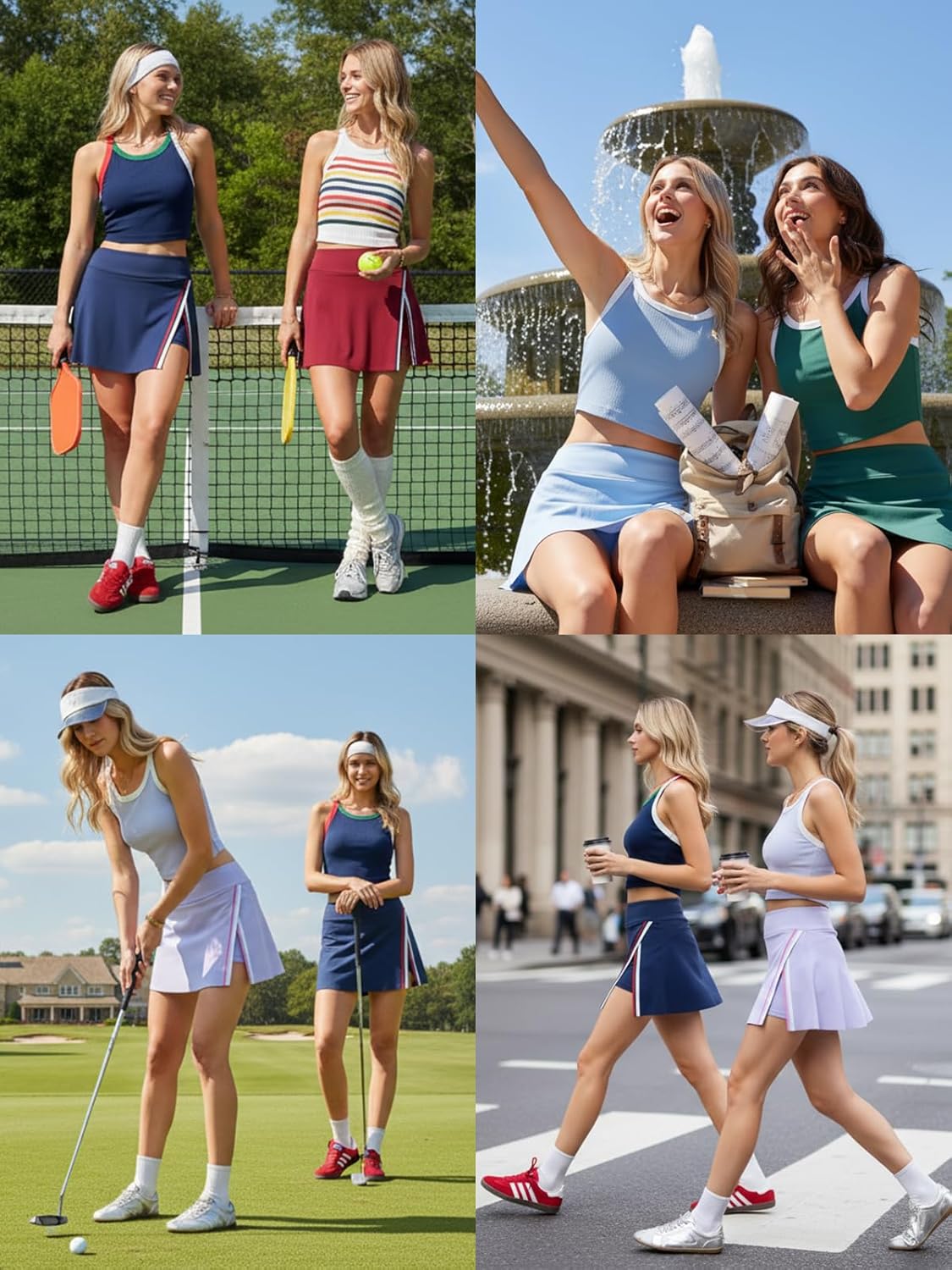 Women’s 2 Piece Tennis Skirt Set Athletic Side Slit Skort with 4 Pockets & Padded Racerback Crop Top for Pickleball Golf