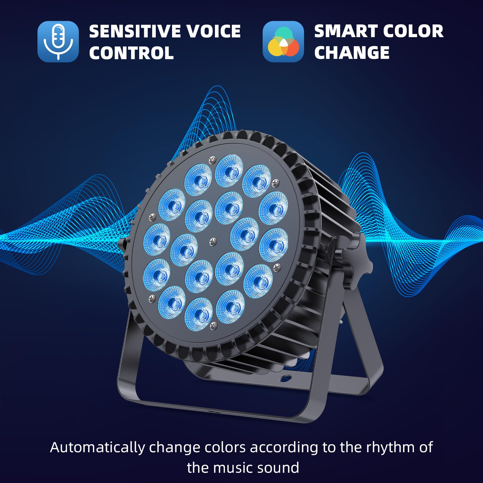 4 sztuki RGBWA UV 200 W Par LED, 18 sztuk światła sceniczne D MX 7/10 CH z aktywacją stroboskopu i aktywacją dźwięku, oświetlenie dyskotekowe na pokazy barowe, imprezy, wesela, Halloween