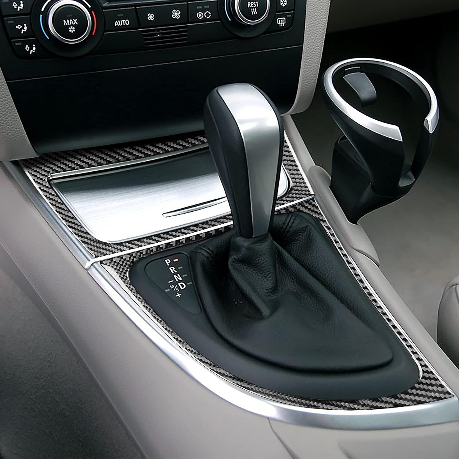 Car Carbon Fiber Accessories Shifter Panel Frame 2pcs Protective Cover Anti-Scratch Sticker Compatible with BMW 1 Series E81 E82 E87 E88 2008 2009 2010 2011 2012 2013