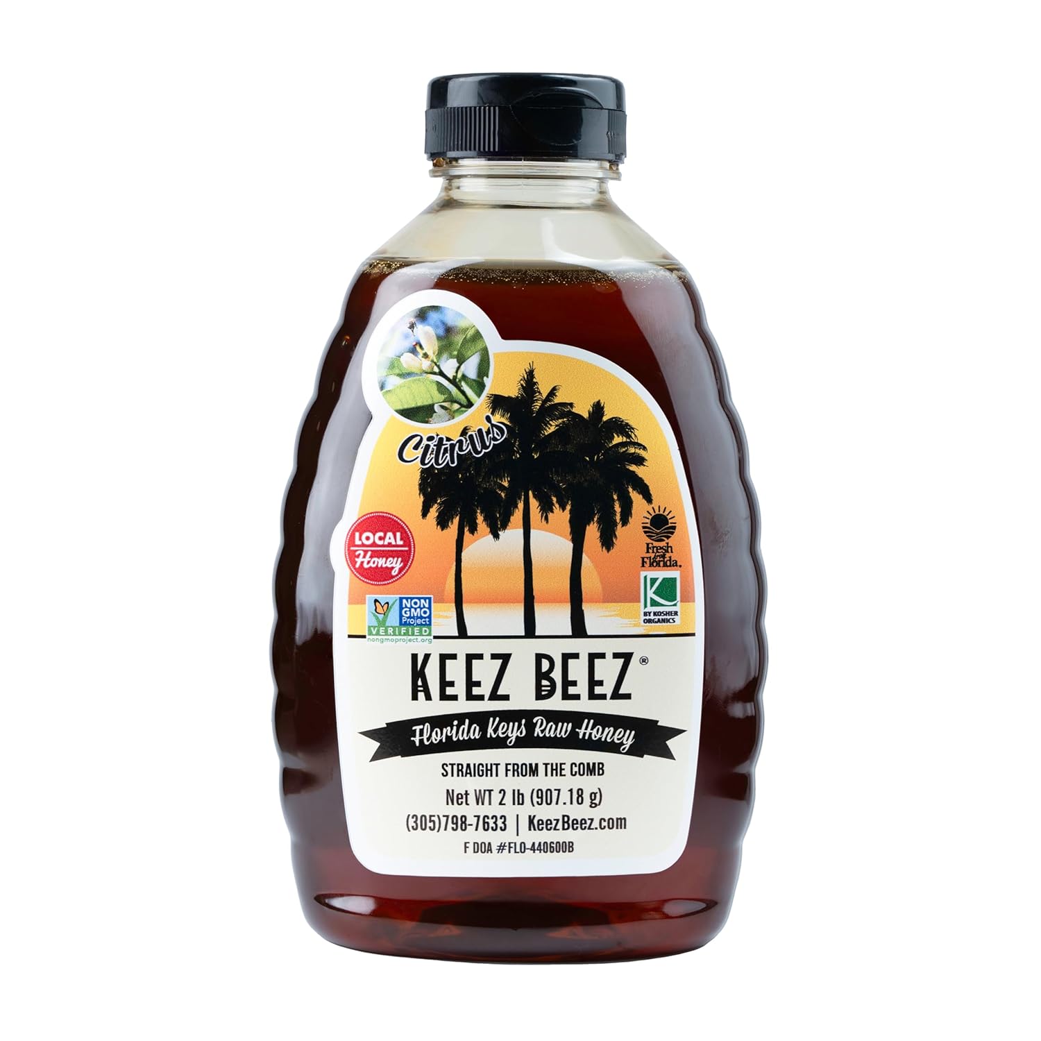 KEEZ BEEZ 100% Natural Raw Gold Honey – Citrus 32 fl oz (2 lb) in Squeeze Bottle – Organic, Non-GMO, Kosher Certified, Bulk Family Size, Light and Sweet, Ideal for Recipes and Drizzling