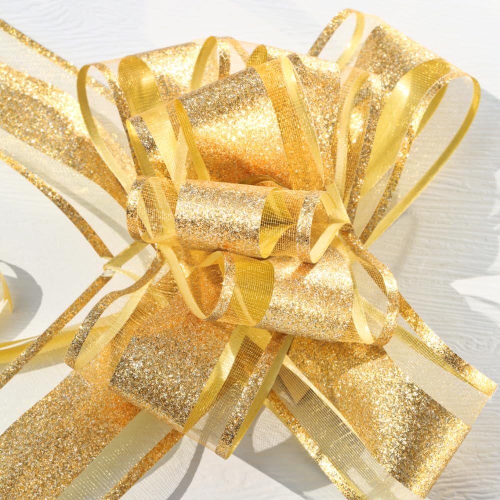 Gold Glitter Pull Bows –6 Inch 10 Pack Instant Gift Bows for Christmas, Graduation, Anniversary, Wedding Presents, Party & Holiday Wrapping - Image 5