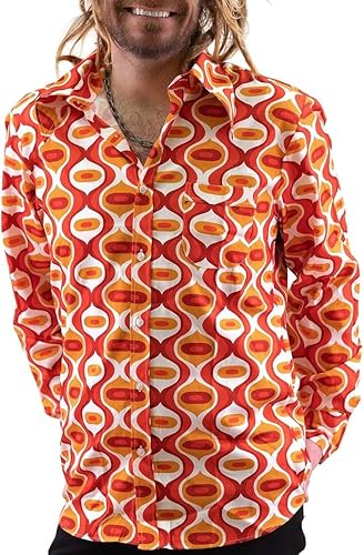 Miniatura 2 de Camisas de estilo hip hop de los años 70 para hombre, estilo casual, con botones, estampado de cachemira, floral, vintage, de manga larga, cuello