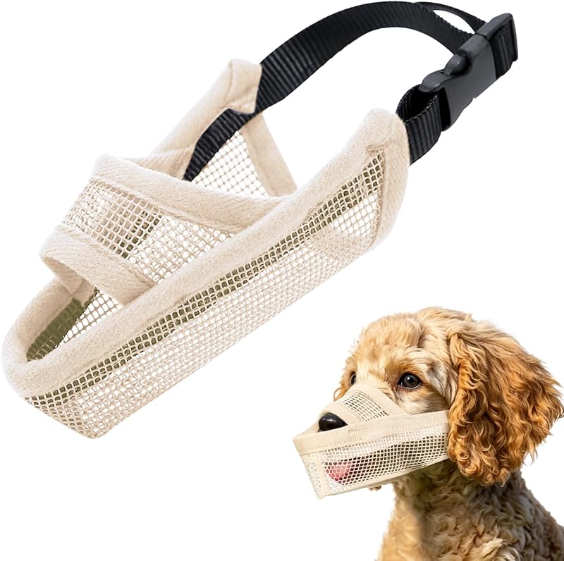 Crazy Felix Bozal para perros anticomida para perros pequeños, medianos y grandes, XXXS, Beige | Malla de aire, nailon suave, apto para perro salchicha, Beagle, caniche, Labrador, Doberman, antihurto, permite beber, uso para caminar, transpirable