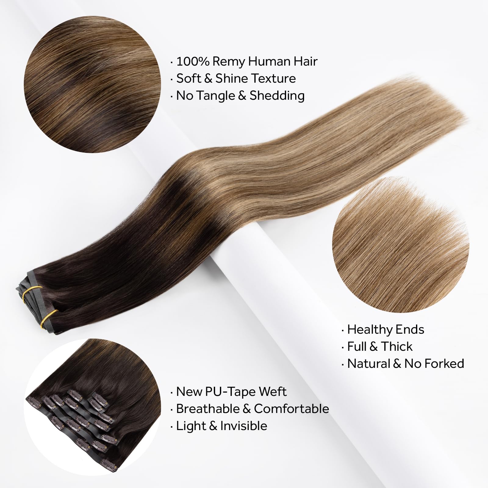 SOBEAUTY Clip in Hair Extensions, 100% Real Human Hair Remy Natural Volume Hair Extensions - Image 3