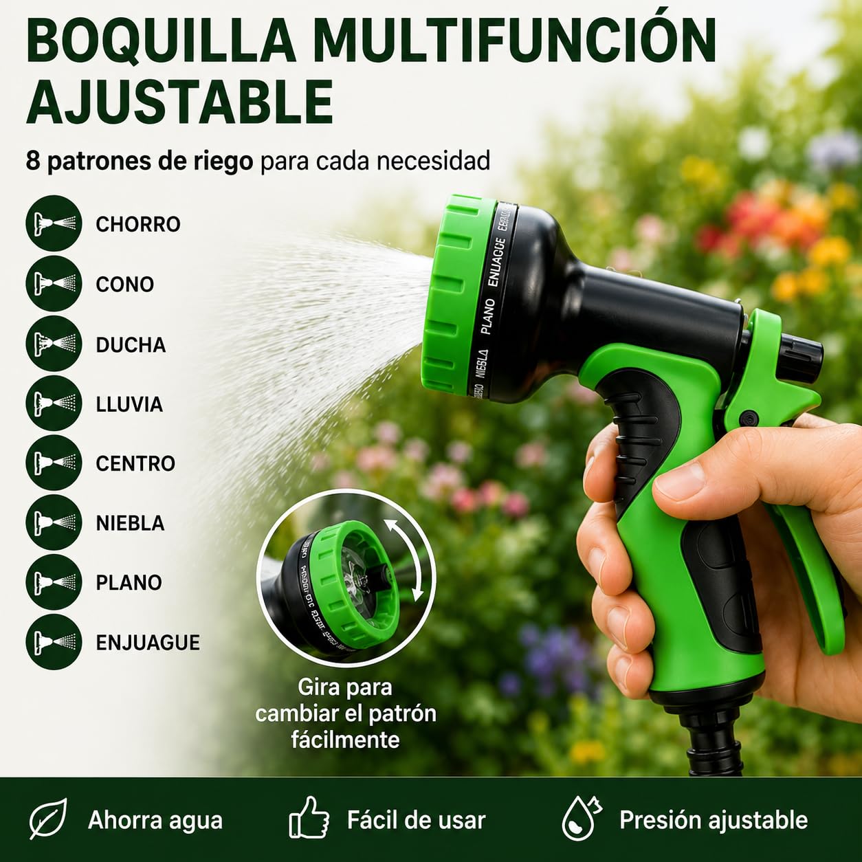 Manguera Extensible con Pistola Multifunción, Conectores de Latón y Bolsa de Almacenaje, Manguera Flexible Antitorsión para Jardín y Limpieza