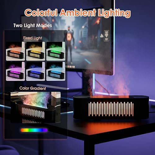 Miniatura 3 de Difusor de aceite esencial negro, difusor de aromaterapia con llama de fuego de chimenea, humidificador de niebla fría de 8.8 fl oz, difusor de